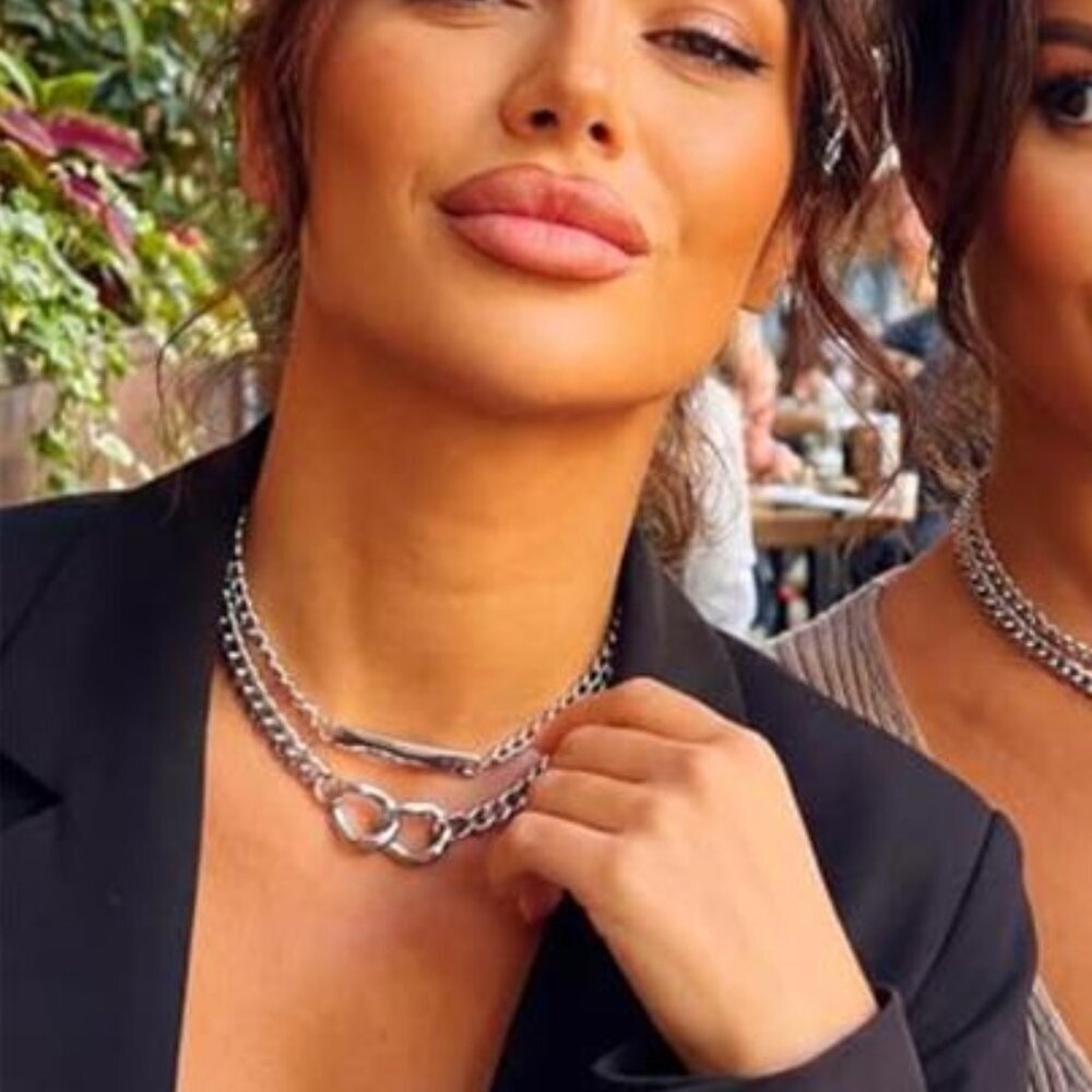 Boho Silver Cuban Link Choker Necklace Trendy Chain Jewelry